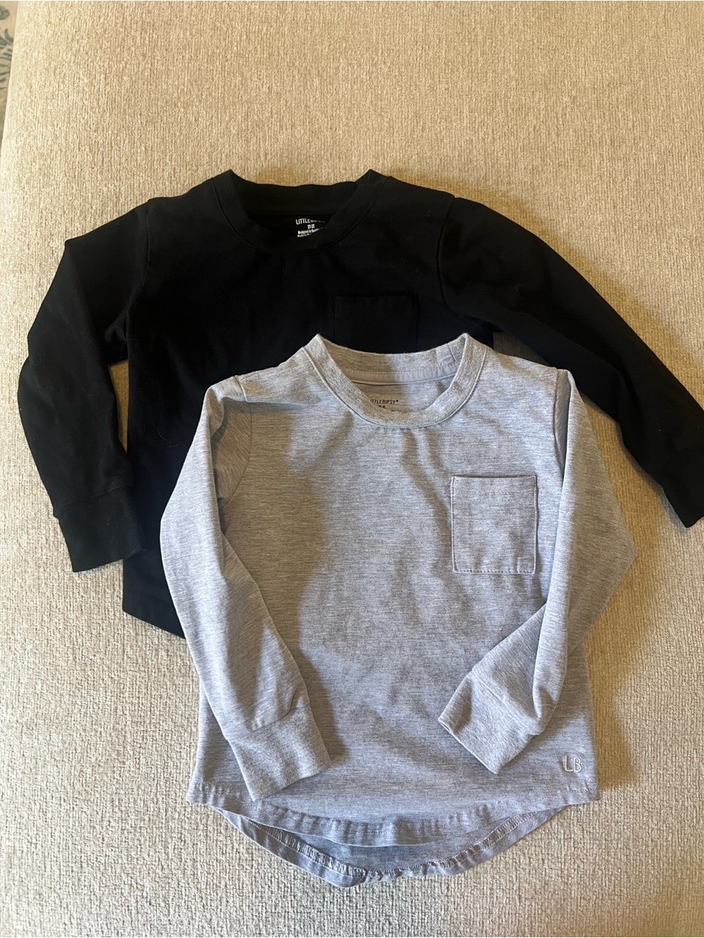 Little Bipsy Black & Light Gray Long-Sleeve Pocket Tees (2-Pack)